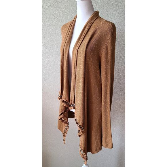 XCVI Crochet Boho Retro Open Women Cardigan Small Western Long‎ Sleeves Camel - Picture 6 of 12